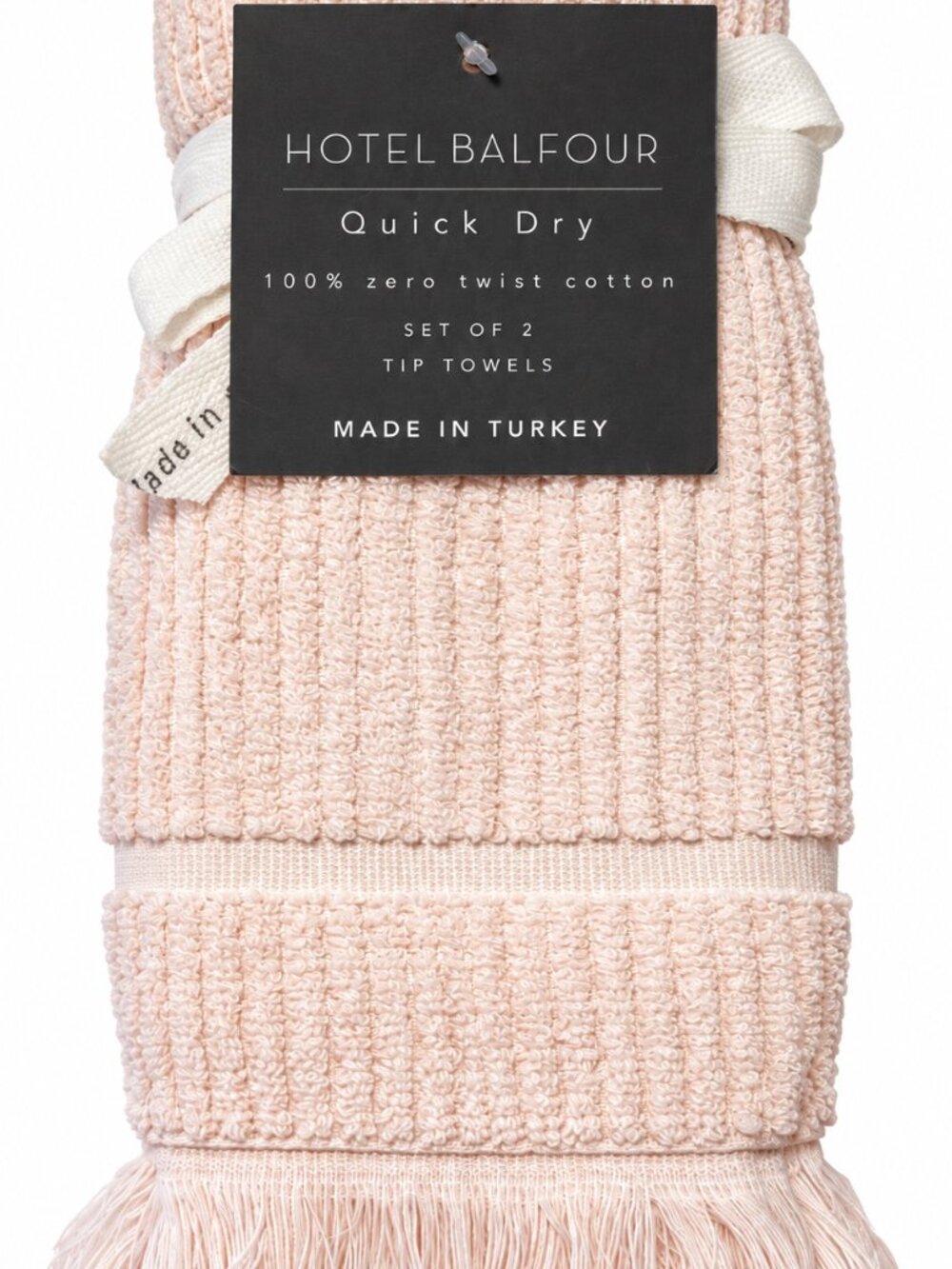 Hotel Balfour Fingertip Towels Baby Pink Cotton Ribbed Made in Turkey Set Of 2